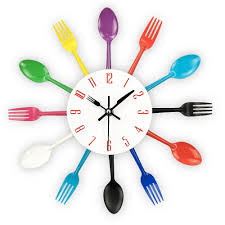 wall clock with fork, spoon and knife 