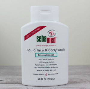 Bottle of Seba Med liquid face and body wash 