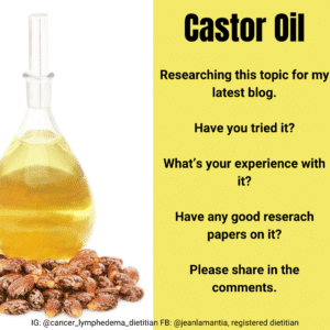 Social media post with picture of bottle of castor oil. 
